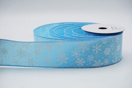 Текстурована стрічка зі сніжинками на дроті_KF7385GC-12-216_синя